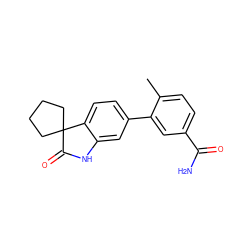 Cc1ccc(C(N)=O)cc1-c1ccc2c(c1)NC(=O)C21CCCC1 ZINC000072141488