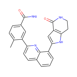 Cc1ccc(C(N)=O)cc1-c1ccc2cccc(-c3cc4c([nH]3)CCNC4=O)c2n1 ZINC000222370581