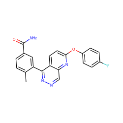 Cc1ccc(C(N)=O)cc1-c1nncc2nc(Oc3ccc(F)cc3)ccc12 ZINC000138255254