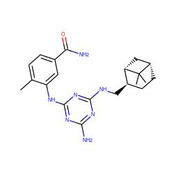 Cc1ccc(C(N)=O)cc1Nc1nc(N)nc(NC[C@@H]2CC[C@H]3C[C@@H]2C3(C)C)n1 ZINC000013586063