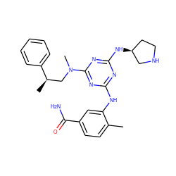 Cc1ccc(C(N)=O)cc1Nc1nc(N[C@H]2CCNC2)nc(N(C)C[C@@H](C)c2ccccc2)n1 ZINC000036761672