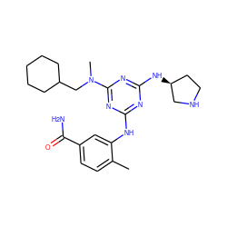 Cc1ccc(C(N)=O)cc1Nc1nc(N[C@H]2CCNC2)nc(N(C)CC2CCCCC2)n1 ZINC000028634925