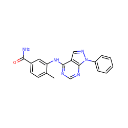 Cc1ccc(C(N)=O)cc1Nc1ncnc2c1cnn2-c1ccccc1 ZINC000029050363