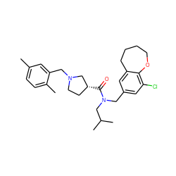 Cc1ccc(C)c(CN2CC[C@@H](C(=O)N(Cc3cc(Cl)c4c(c3)CCCCO4)CC(C)C)C2)c1 ZINC000114100069