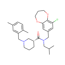 Cc1ccc(C)c(CN2CCC[C@@H](C(=O)N(Cc3cc(Cl)c4c(c3)OCCCO4)CC(C)C)C2)c1 ZINC000114100050