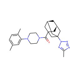 Cc1ccc(C)c(N2CCN(C(=O)C34C[C@@H]5C[C@H](C3)CC(n3nnc(C)n3)(C5)C4)CC2)c1 ZINC000013135621