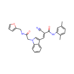 Cc1ccc(C)c(NC(=O)/C(C#N)=C/c2cn(CC(=O)NCc3ccco3)c3ccccc23)c1 ZINC000000883581