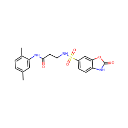 Cc1ccc(C)c(NC(=O)CCNS(=O)(=O)c2ccc3[nH]c(=O)oc3c2)c1 ZINC000015936482