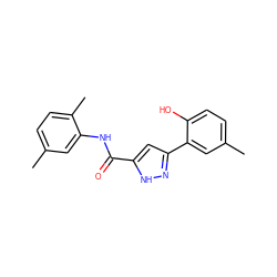 Cc1ccc(C)c(NC(=O)c2cc(-c3cc(C)ccc3O)n[nH]2)c1 ZINC000013121824