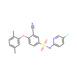 Cc1ccc(C)c(Oc2ccc(S(=O)(=O)Nc3ccc(F)cn3)cc2C#N)c1 ZINC000473200989