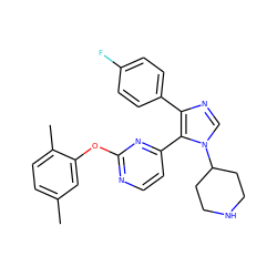 Cc1ccc(C)c(Oc2nccc(-c3c(-c4ccc(F)cc4)ncn3C3CCNCC3)n2)c1 ZINC000036127121