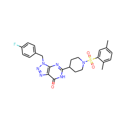 Cc1ccc(C)c(S(=O)(=O)N2CCC(c3nc4c(nnn4Cc4ccc(F)cc4)c(=O)[nH]3)CC2)c1 ZINC000008772813