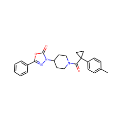 Cc1ccc(C2(C(=O)N3CCC(n4nc(-c5ccccc5)oc4=O)CC3)CC2)cc1 ZINC000009250980