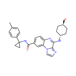 Cc1ccc(C2(NC(=O)c3ccc4nc(N[C@H]5CC[C@H](O)CC5)c5nccn5c4c3)CC2)cc1 ZINC000299845034