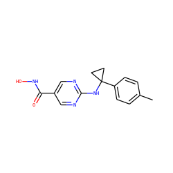 Cc1ccc(C2(Nc3ncc(C(=O)NO)cn3)CC2)cc1 ZINC000166611844