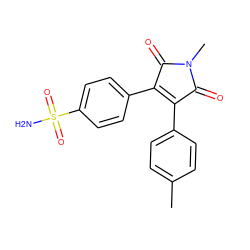 Cc1ccc(C2=C(c3ccc(S(N)(=O)=O)cc3)C(=O)N(C)C2=O)cc1 ZINC000169311097