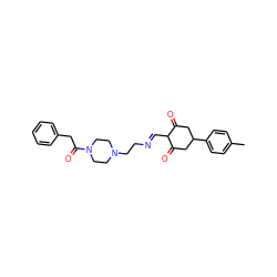 Cc1ccc(C2CC(=O)C(/C=N/CCN3CCN(C(=O)Cc4ccccc4)CC3)C(=O)C2)cc1 ZINC000006493417