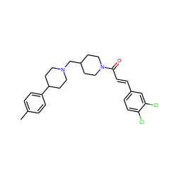 Cc1ccc(C2CCN(CC3CCN(C(=O)/C=C/c4ccc(Cl)c(Cl)c4)CC3)CC2)cc1 ZINC000028957824