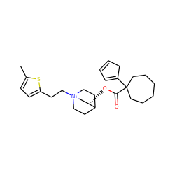 Cc1ccc(CC[N+]23CCC(CC2)[C@@H](OC(=O)C2(C4=CC=CC4)CCCCCC2)C3)s1 ZINC000103279975