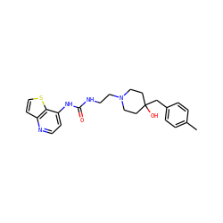 Cc1ccc(CC2(O)CCN(CCNC(=O)Nc3ccnc4ccsc34)CC2)cc1 ZINC000220150947