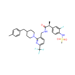 Cc1ccc(CC2CCN(c3nc(C(F)(F)F)ccc3CNC(=O)[C@@H](C)c3ccc(NS(C)(=O)=O)c(F)c3)CC2)cc1 ZINC000095575685