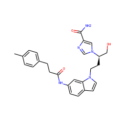 Cc1ccc(CCC(=O)Nc2ccc3ccn(CC[C@H](CO)n4cnc(C(N)=O)c4)c3c2)cc1 ZINC000013580953