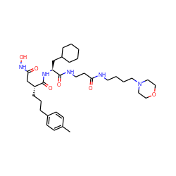 Cc1ccc(CCC[C@H](CC(=O)NO)C(=O)N[C@@H](CC2CCCCC2)C(=O)NCCC(=O)NCCCCN2CCOCC2)cc1 ZINC000026397998