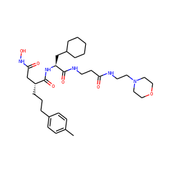 Cc1ccc(CCC[C@H](CC(=O)NO)C(=O)N[C@@H](CC2CCCCC2)C(=O)NCCC(=O)NCCN2CCOCC2)cc1 ZINC000026392863