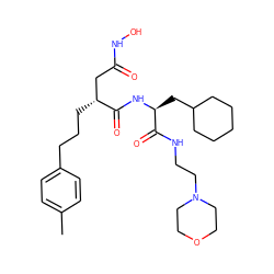 Cc1ccc(CCC[C@H](CC(=O)NO)C(=O)N[C@@H](CC2CCCCC2)C(=O)NCCN2CCOCC2)cc1 ZINC000026657232