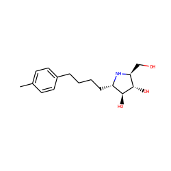 Cc1ccc(CCCC[C@@H]2N[C@@H](CO)[C@H](O)[C@H]2O)cc1 ZINC000299833892