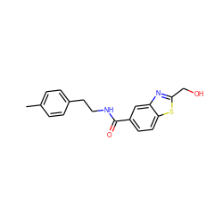 Cc1ccc(CCNC(=O)c2ccc3sc(CO)nc3c2)cc1 ZINC000035899690