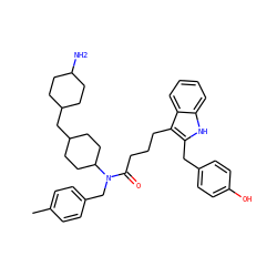 Cc1ccc(CN(C(=O)CCCc2c(Cc3ccc(O)cc3)[nH]c3ccccc23)C2CCC(CC3CCC(N)CC3)CC2)cc1 ZINC000028825998