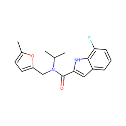 Cc1ccc(CN(C(=O)c2cc3cccc(F)c3[nH]2)C(C)C)o1 ZINC000299825448