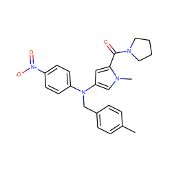 Cc1ccc(CN(c2ccc([N+](=O)[O-])cc2)c2cc(C(=O)N3CCCC3)n(C)c2)cc1 ZINC000040918993