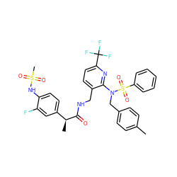 Cc1ccc(CN(c2nc(C(F)(F)F)ccc2CNC(=O)[C@@H](C)c2ccc(NS(C)(=O)=O)c(F)c2)S(=O)(=O)c2ccccc2)cc1 ZINC000653700692