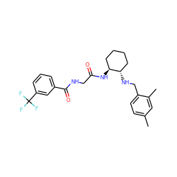 Cc1ccc(CN[C@H]2CCCC[C@@H]2NC(=O)CNC(=O)c2cccc(C(F)(F)F)c2)c(C)c1 ZINC000029135855