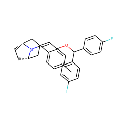 Cc1ccc(CN2[C@H]3CC[C@@H]2CC(=CCOC(c2ccc(F)cc2)c2ccc(F)cc2)C3)cc1 ZINC000073279878