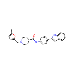 Cc1ccc(CN2CCC(C(=O)Nc3ccc(-c4cc5ccccc5[nH]4)cc3)CC2)o1 ZINC000012716877