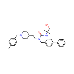 Cc1ccc(CN2CCC(CCN(Cc3ccc(-c4ccccc4)cc3)C(=O)NC(C)(C)CO)CC2)cc1 ZINC000028874519