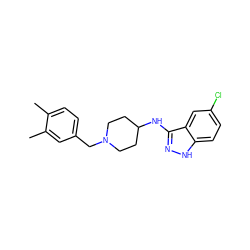 Cc1ccc(CN2CCC(Nc3n[nH]c4ccc(Cl)cc34)CC2)cc1C ZINC000028529213