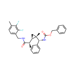 Cc1ccc(CNC(=O)[C@H](C)[C@H]2C[C@]2(C)[C@H](NC(=O)OCc2ccccc2)c2ccccc2)c(F)c1F ZINC000033363657