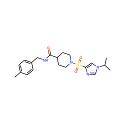 Cc1ccc(CNC(=O)C2CCN(S(=O)(=O)c3cn(C(C)C)cn3)CC2)cc1 ZINC000064957629