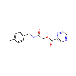 Cc1ccc(CNC(=O)COC(=O)c2cnccn2)cc1 ZINC000003314747