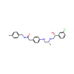 Cc1ccc(CNC(=O)Cc2ccc(NC[C@@H](C)NC[C@H](O)c3cccc(Cl)c3)cc2)cc1 ZINC000013472207