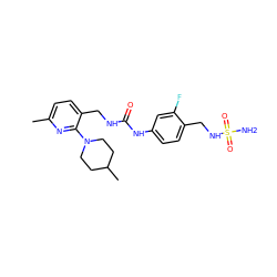 Cc1ccc(CNC(=O)Nc2ccc(CNS(N)(=O)=O)c(F)c2)c(N2CCC(C)CC2)n1 ZINC000169703335