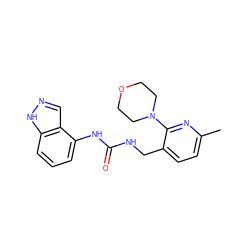 Cc1ccc(CNC(=O)Nc2cccc3[nH]ncc23)c(N2CCOCC2)n1 ZINC000049089790