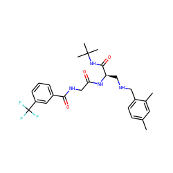 Cc1ccc(CNC[C@@H](NC(=O)CNC(=O)c2cccc(C(F)(F)F)c2)C(=O)NC(C)(C)C)c(C)c1 ZINC000028952304