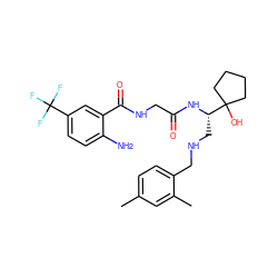 Cc1ccc(CNC[C@H](NC(=O)CNC(=O)c2cc(C(F)(F)F)ccc2N)C2(O)CCCC2)c(C)c1 ZINC000038384616