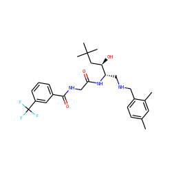 Cc1ccc(CNC[C@H](NC(=O)CNC(=O)c2cccc(C(F)(F)F)c2)[C@H](O)CC(C)(C)C)c(C)c1 ZINC000038384673