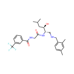 Cc1ccc(CNC[C@H](NC(=O)CNC(=O)c2cccc(C(F)(F)F)c2)[C@H](O)CC(C)C)c(C)c1 ZINC000034313463